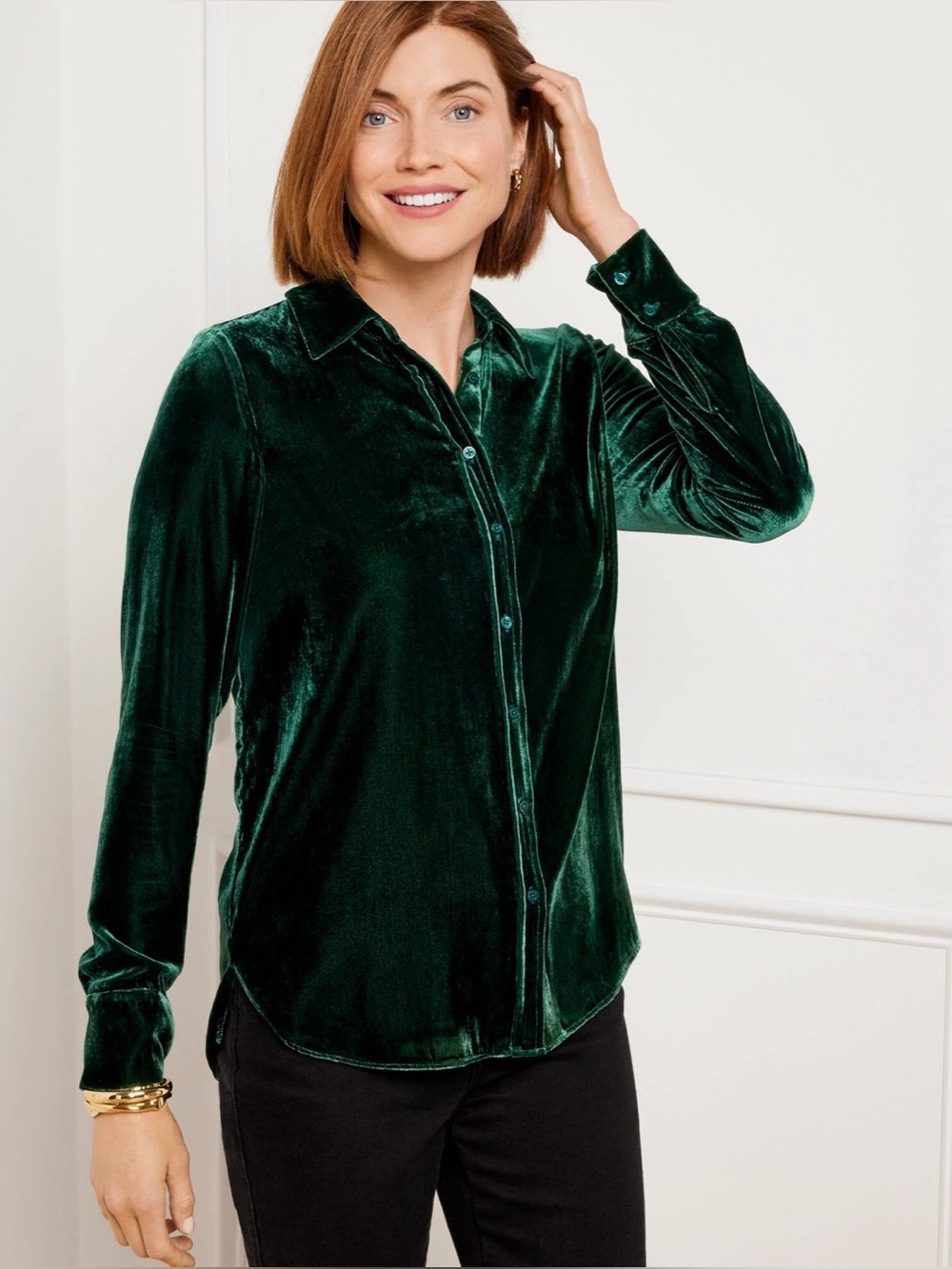 NWT Talbots 1X green velvet classic fit button front shirt Christmas winter top